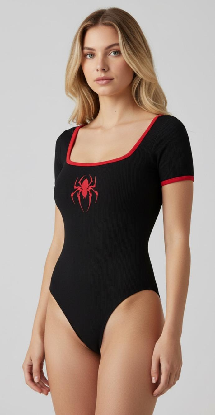 Spiderweb Bodysuit Black Red